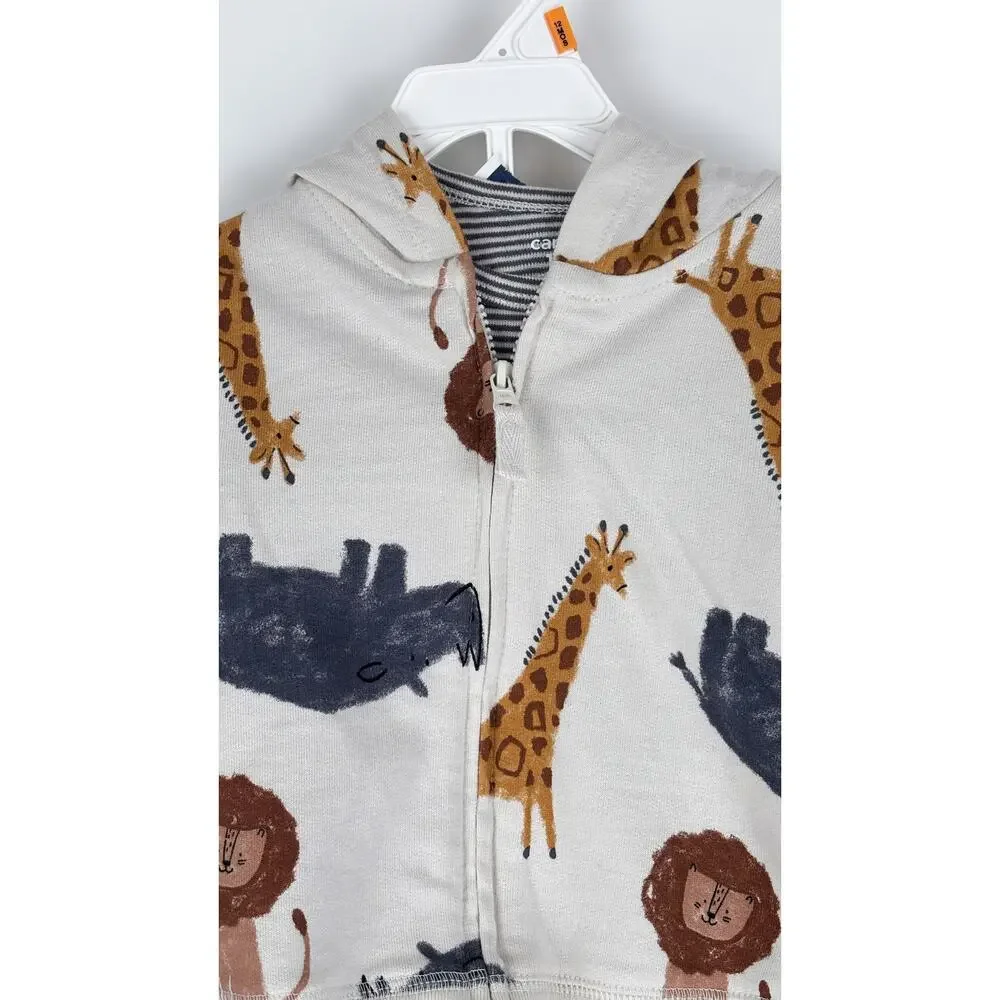 Carter's Baby 12M 3PC Safari Animal Hoodie Bodysuit Pants Set Lion Giraffe NEW